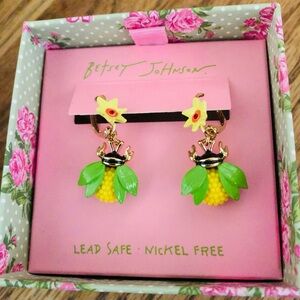 Authentic Betsey Johnson Earrings - Bumble Bee, Flower Dangle Earrings, NIB